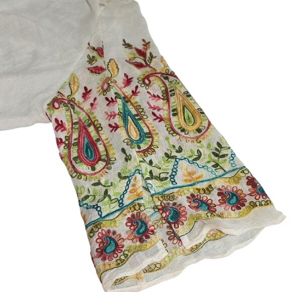 Womens 1X Embroidered Sleeves Bohemian Gauzy Sheer Fairy Resort Lace White Top - Picture 5 of 12